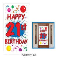 12 Pack Bulk 21st Birthday Party Door Cover- Multicolor