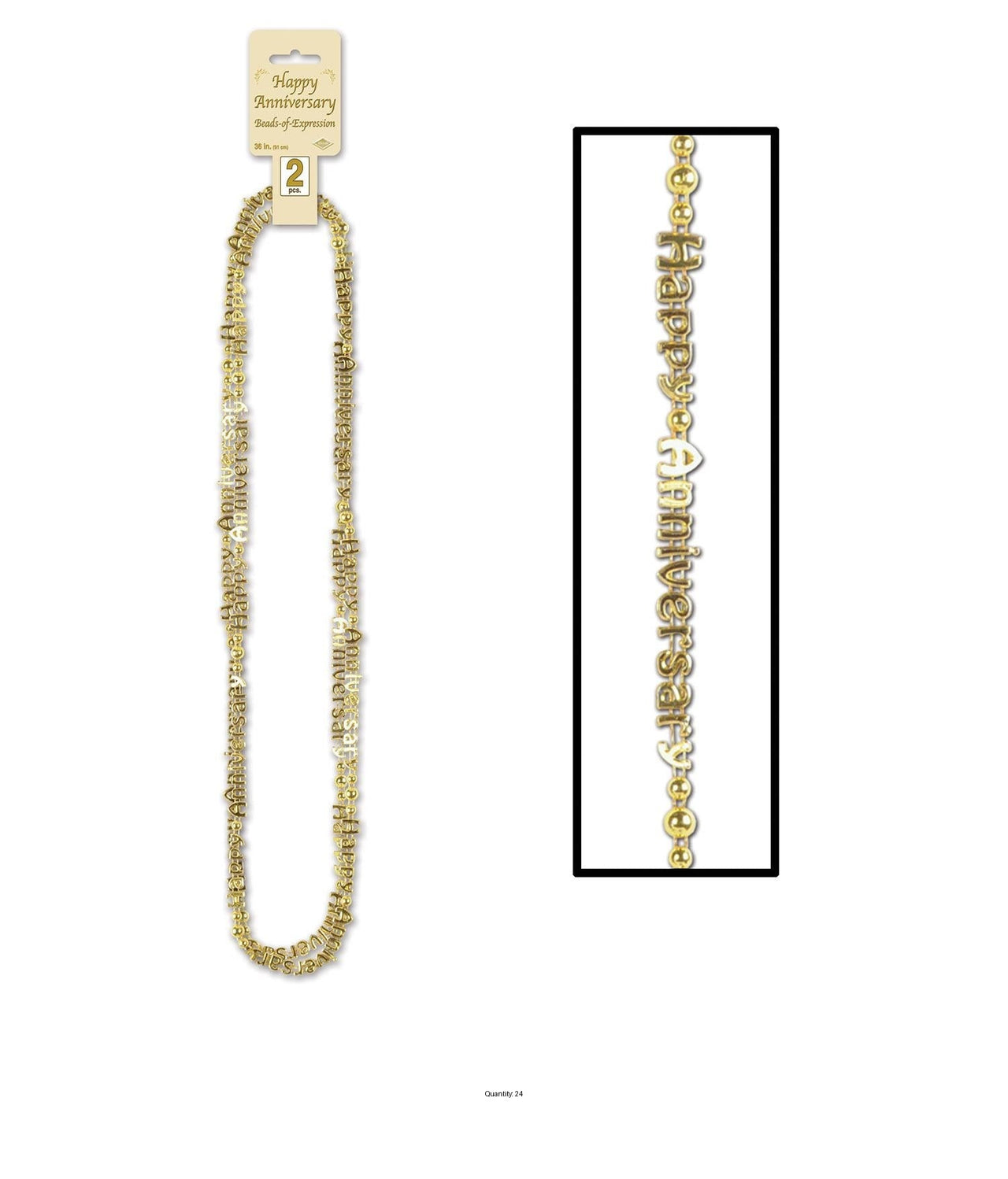 24 Pack Bulk Happy Anniversary Bead Necklaces gold