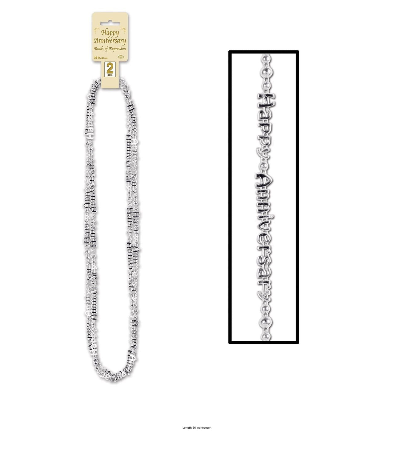 24 Pack Bulk Happy Anniversary Bead Necklaces silver