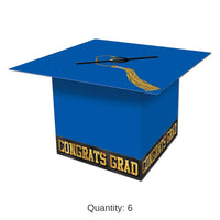6 Pack Bulk Grad Cap Graduation Party Card Box - blue