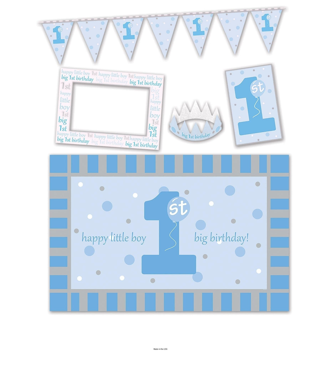 6 Pack Bulk 1st Birthday Party Blue 5 Piece High Chair Decorating Kit