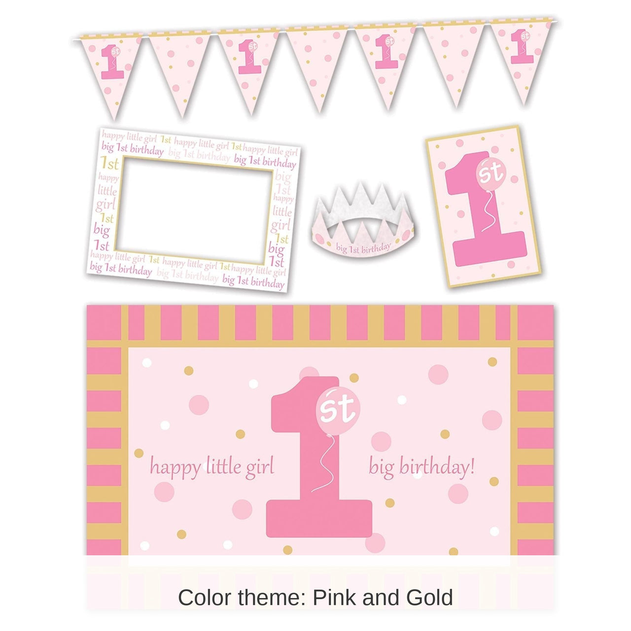 6 Pack Bulk 1st Birthday Party Pink 5 Piece High Chair Decorating Kit