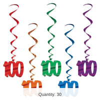 30 Piece Bulk 100th Birthday Party Whirls - Asst colors