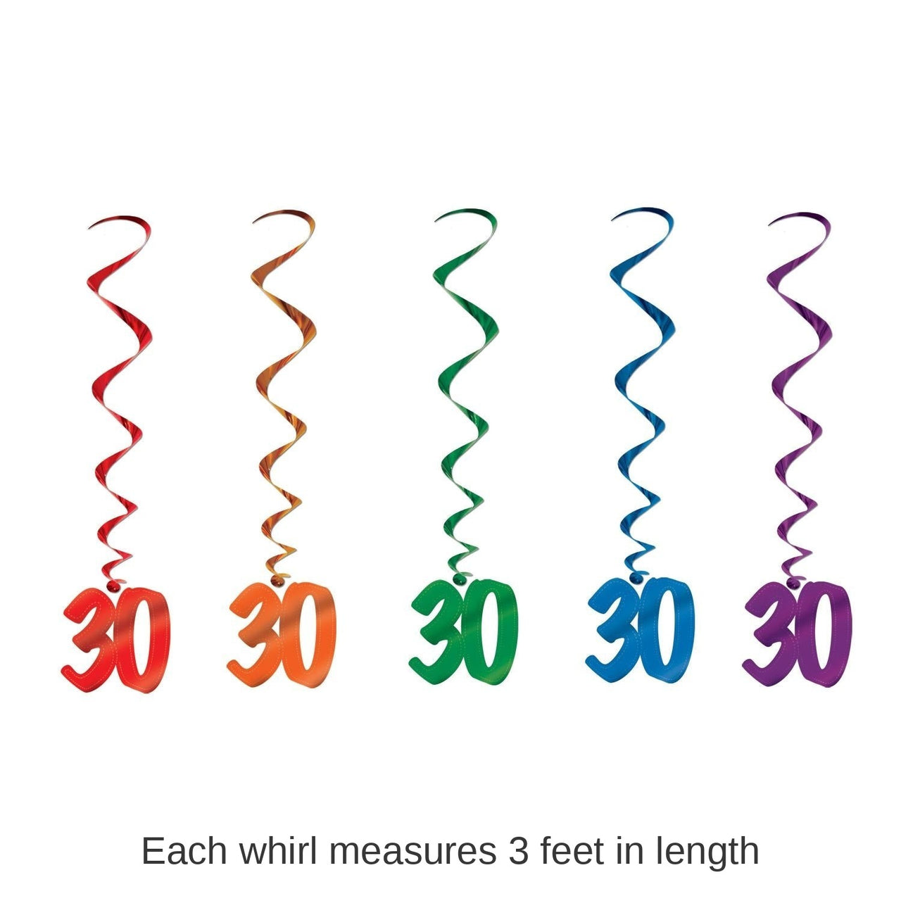 30 Piece Bulk 30th Birthday Party Whirls - Asst colors