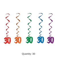 30 Piece Bulk 30th Birthday Party Whirls - Asst colors