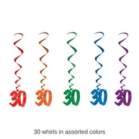 30 Piece Bulk 30th Birthday Party Whirls - Asst colors