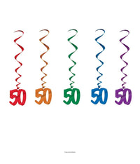 30 Piece Bulk 50th Birthday Party Whirls - Solid Multicolor