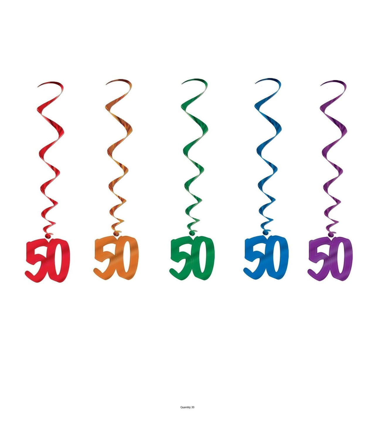 30 Piece Bulk 50th Birthday Party Whirls - Solid Multicolor