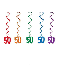 30 Piece Bulk 50th Birthday Party Whirls - Solid Multicolor