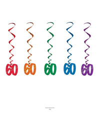 30 Piece Bulk 60th Birthday Party Whirls- Multicolor