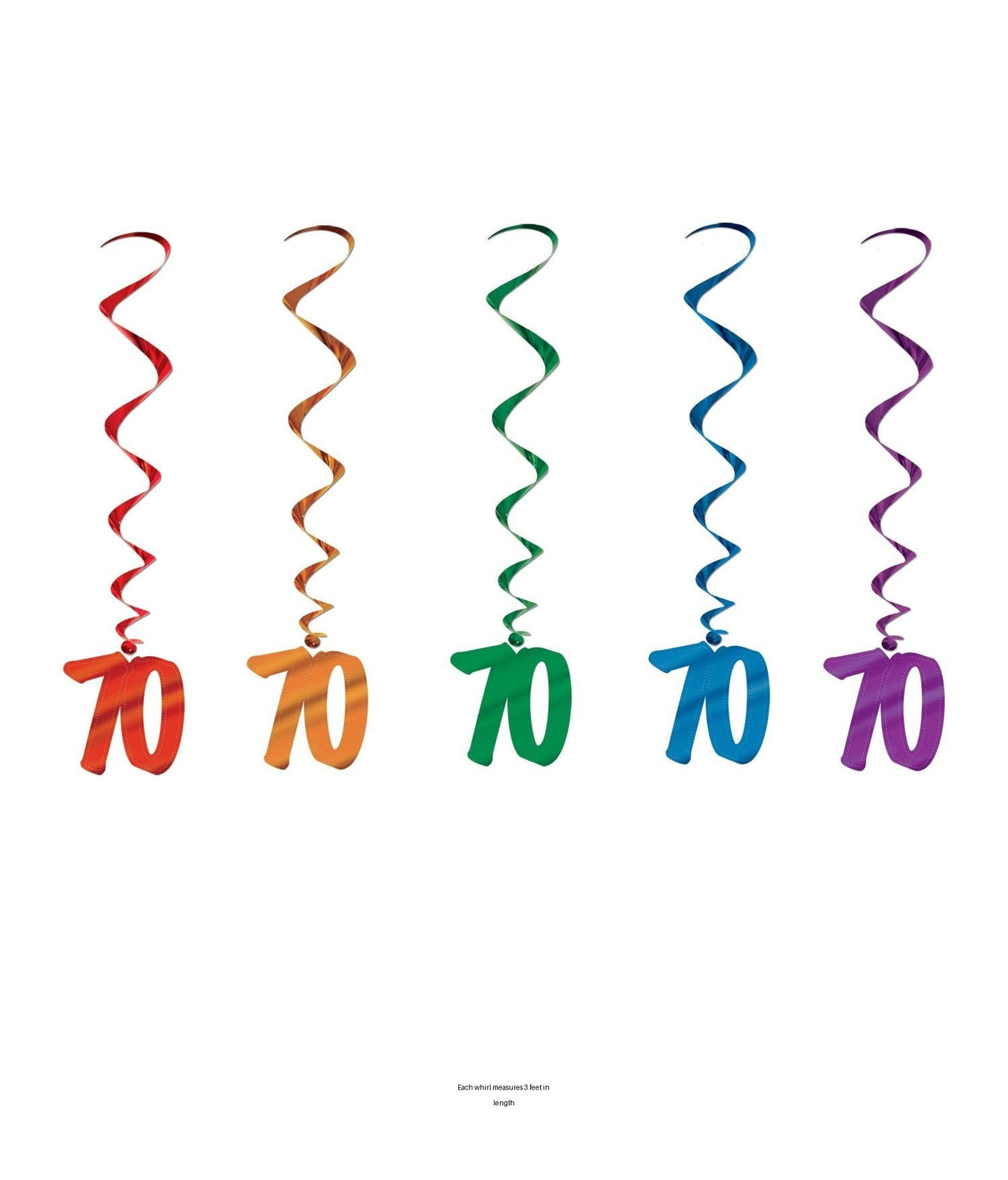 30 Piece Bulk 70th Birthday Party Whirls - Solid Multicolor