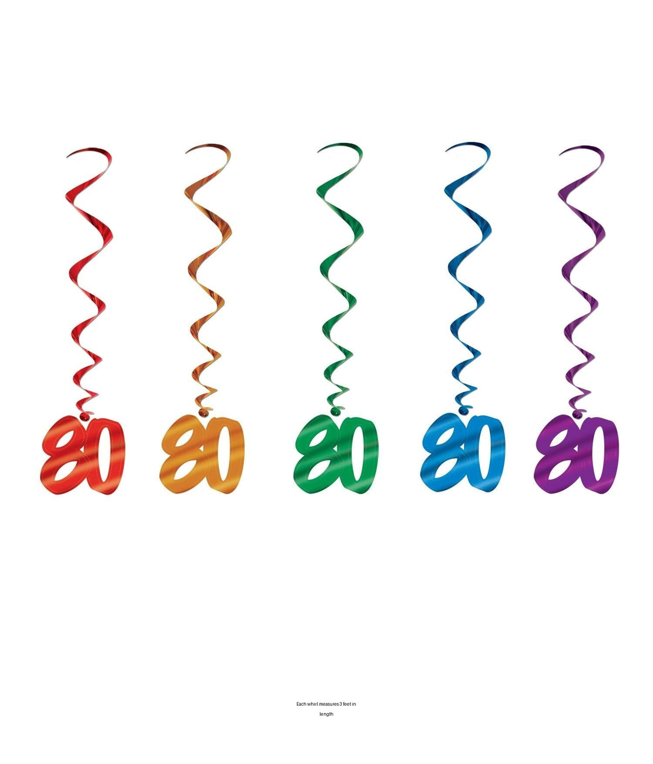 30 Piece Bulk 80th Birthday Party Whirls - Asst colors