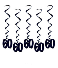 30 Piece Bulk 60th Birthday Party Whirls- Black