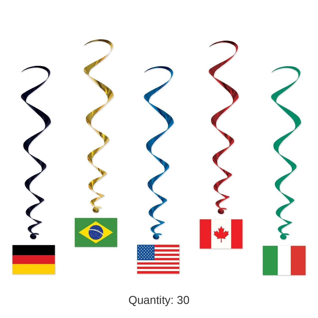 30 Piece Bulk International Flag Party Whirls