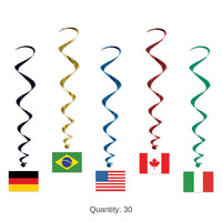30 Piece Bulk International Flag Party Whirls