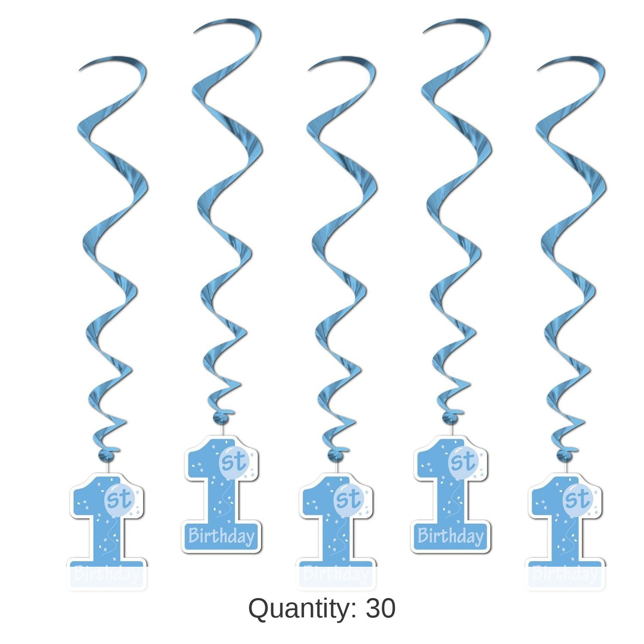 30 Piece Bulk 1st Birthday Party Whirls - blue