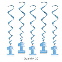 30 Piece Bulk 1st Birthday Party Whirls - blue