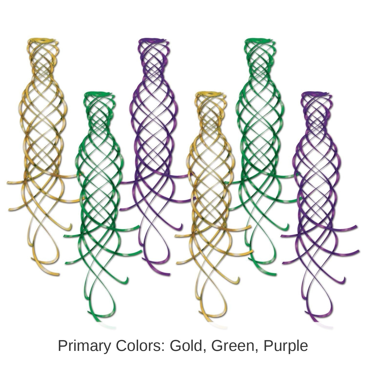36 Piece Bulk Shimmering Party Whirls Asst gold - green - purple