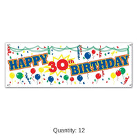 12 Pack Bulk Happy 30th Birthday Party Sign Banner