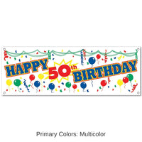 12 Pack Bulk Happy 50th Birthday Party Sign Banner