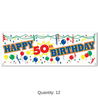 12 Pack Bulk Happy 50th Birthday Party Sign Banner