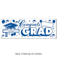 12 Pack Bulk Congrats Grad Graduation Party Sign Banner - blue/white