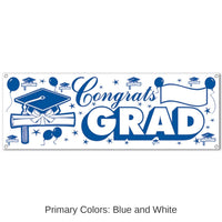12 Pack Bulk Congrats Grad Graduation Party Sign Banner - blue/white