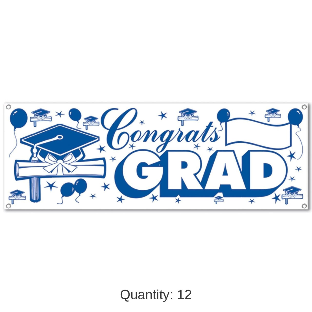12 Pack Bulk Congrats Grad Graduation Party Sign Banner - blue/white