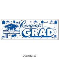 12 Pack Bulk Congrats Grad Graduation Party Sign Banner - blue/white