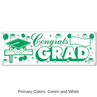 12 Pack Bulk Congrats Grad Graduation Party Sign Banner - green/white
