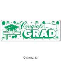 12 Pack Bulk Congrats Grad Graduation Party Sign Banner - green/white