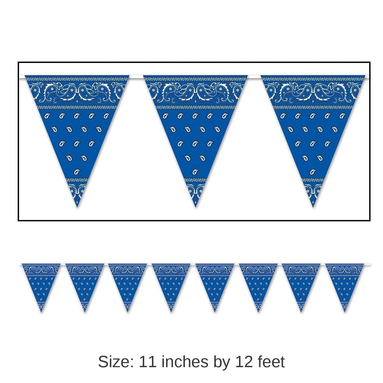 12 Pack Bulk Blue Bandana Party Pennant Banner