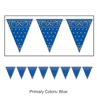 12 Pack Bulk Blue Bandana Party Pennant Banner