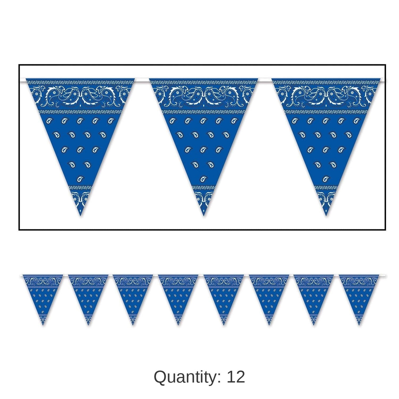 12 Pack Bulk Blue Bandana Party Pennant Banner