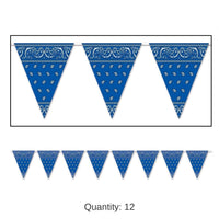 12 Pack Bulk Blue Bandana Party Pennant Banner