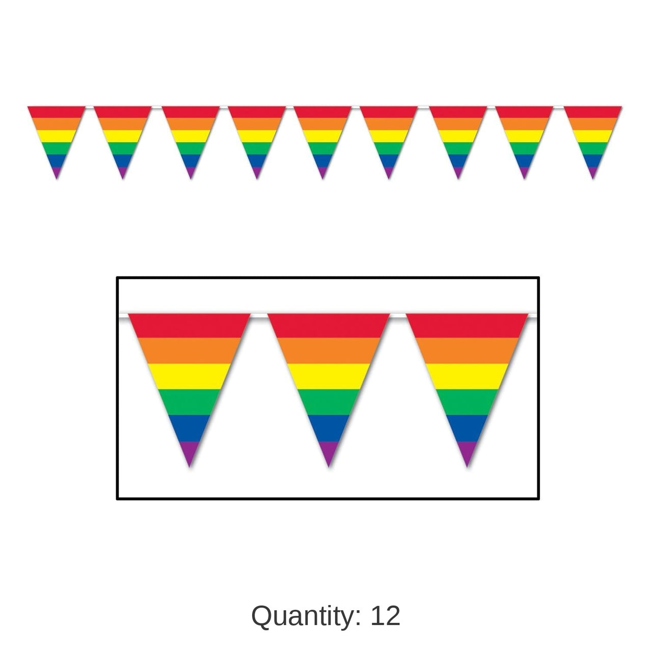 12 Pack Bulk 12 ft. Rainbow Stripes Party Pennant Banner