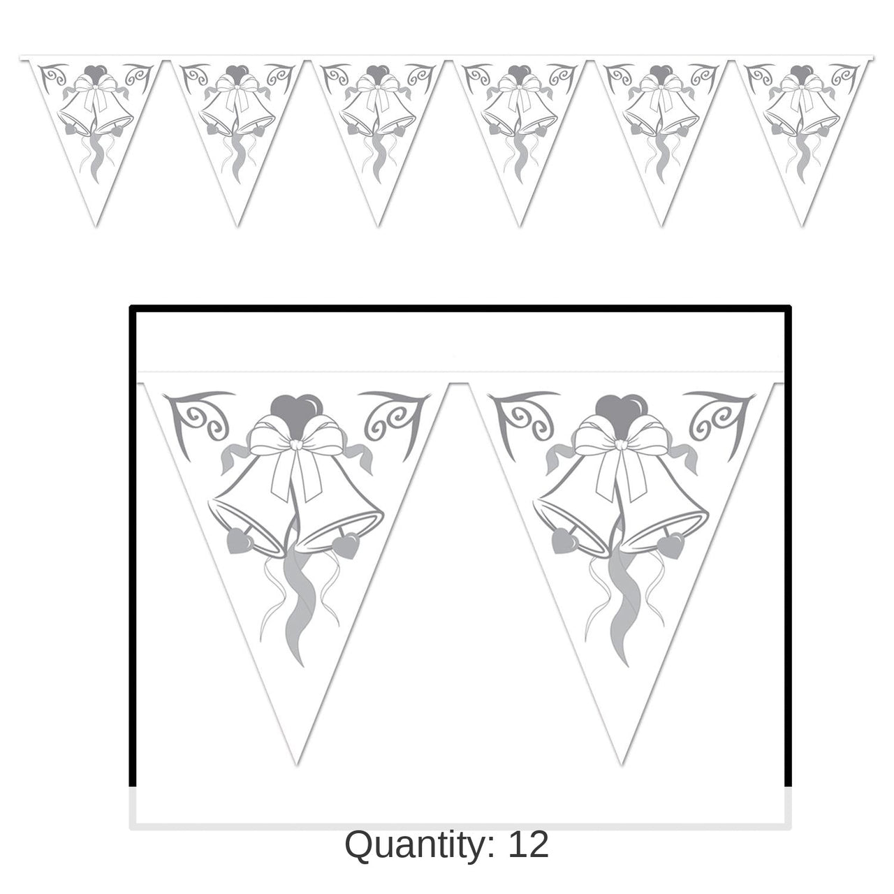 12 Pack Bulk Wedding Bells Pennant Banner