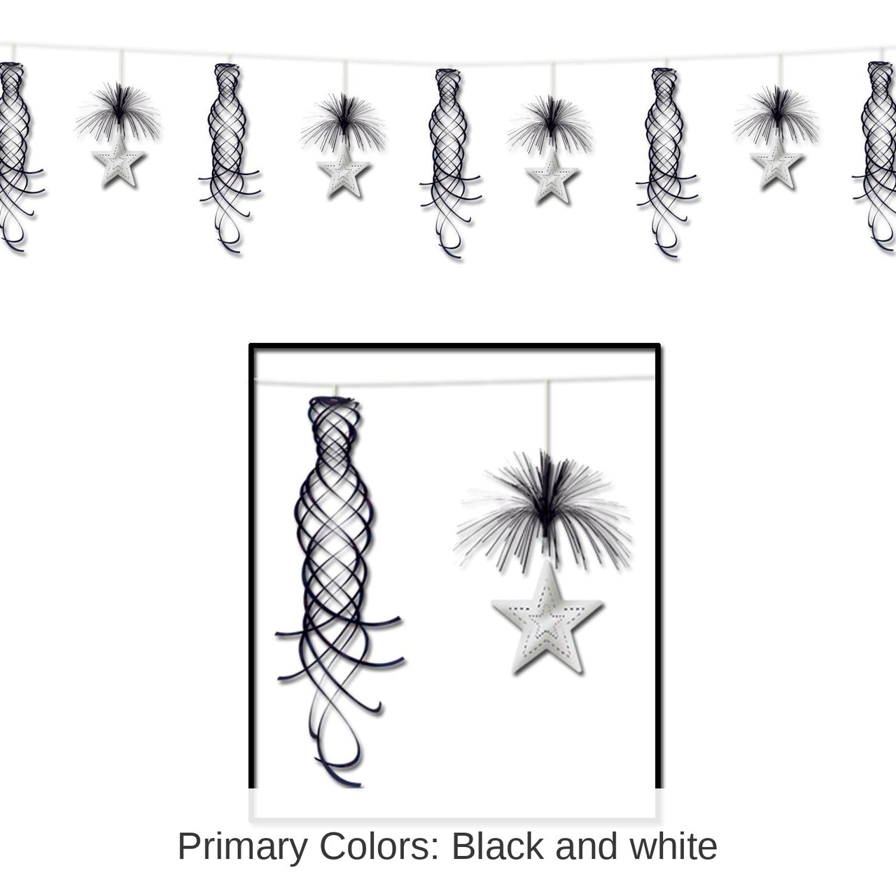 12 Pack Bulk Star Shimmer Party Garland - black/silver