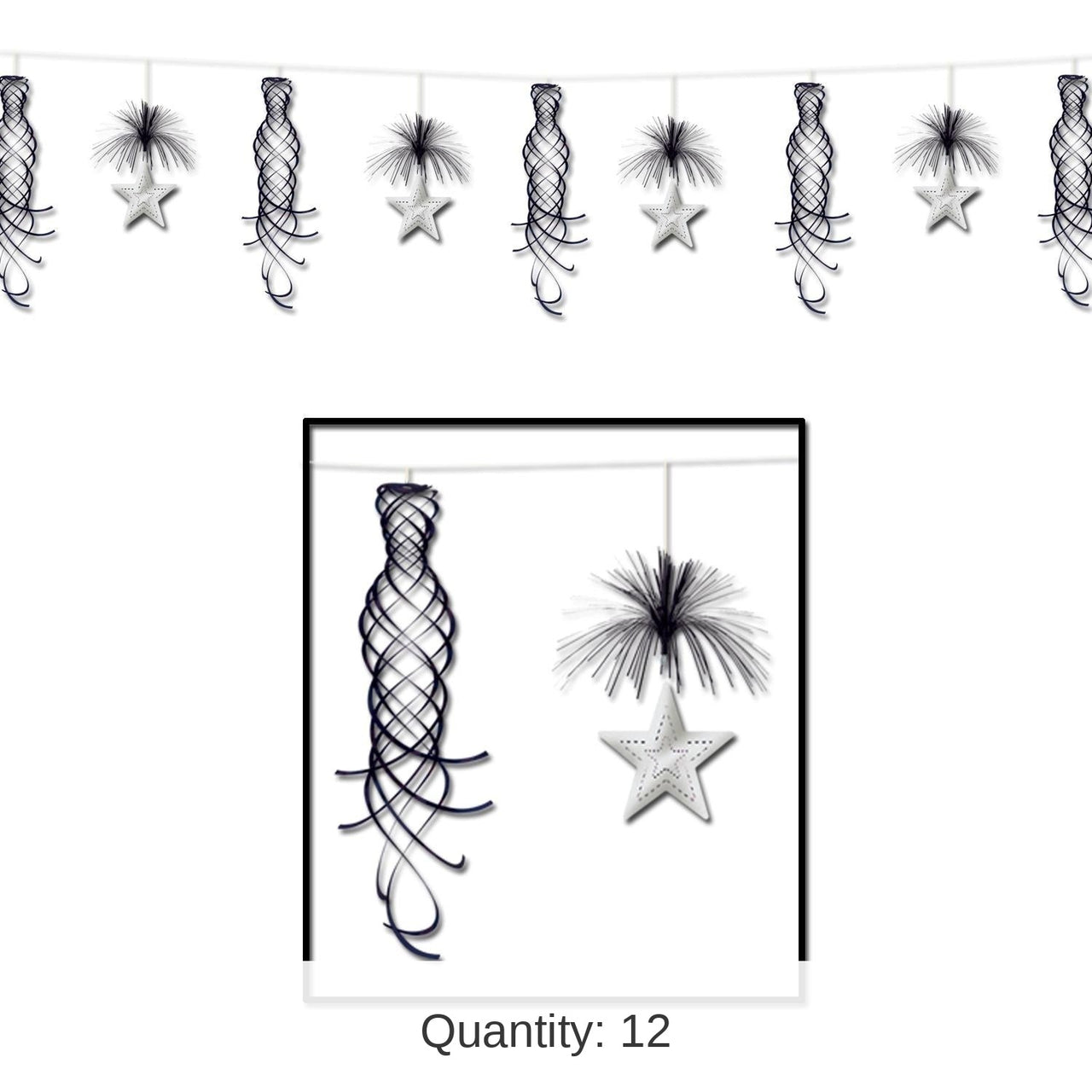 12 Pack Bulk Star Shimmer Party Garland - black/silver