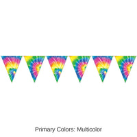 12 Pack Bulk Tie-Dyed Pennant Party Banner