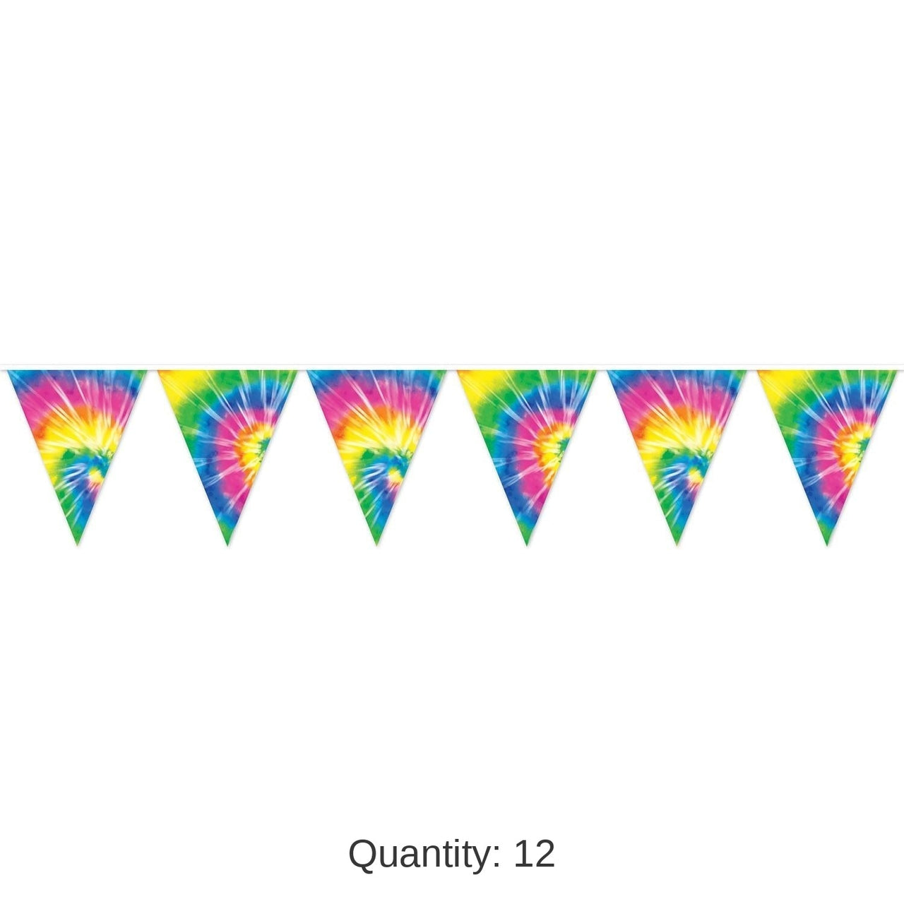 12 Pack Bulk Tie-Dyed Pennant Party Banner
