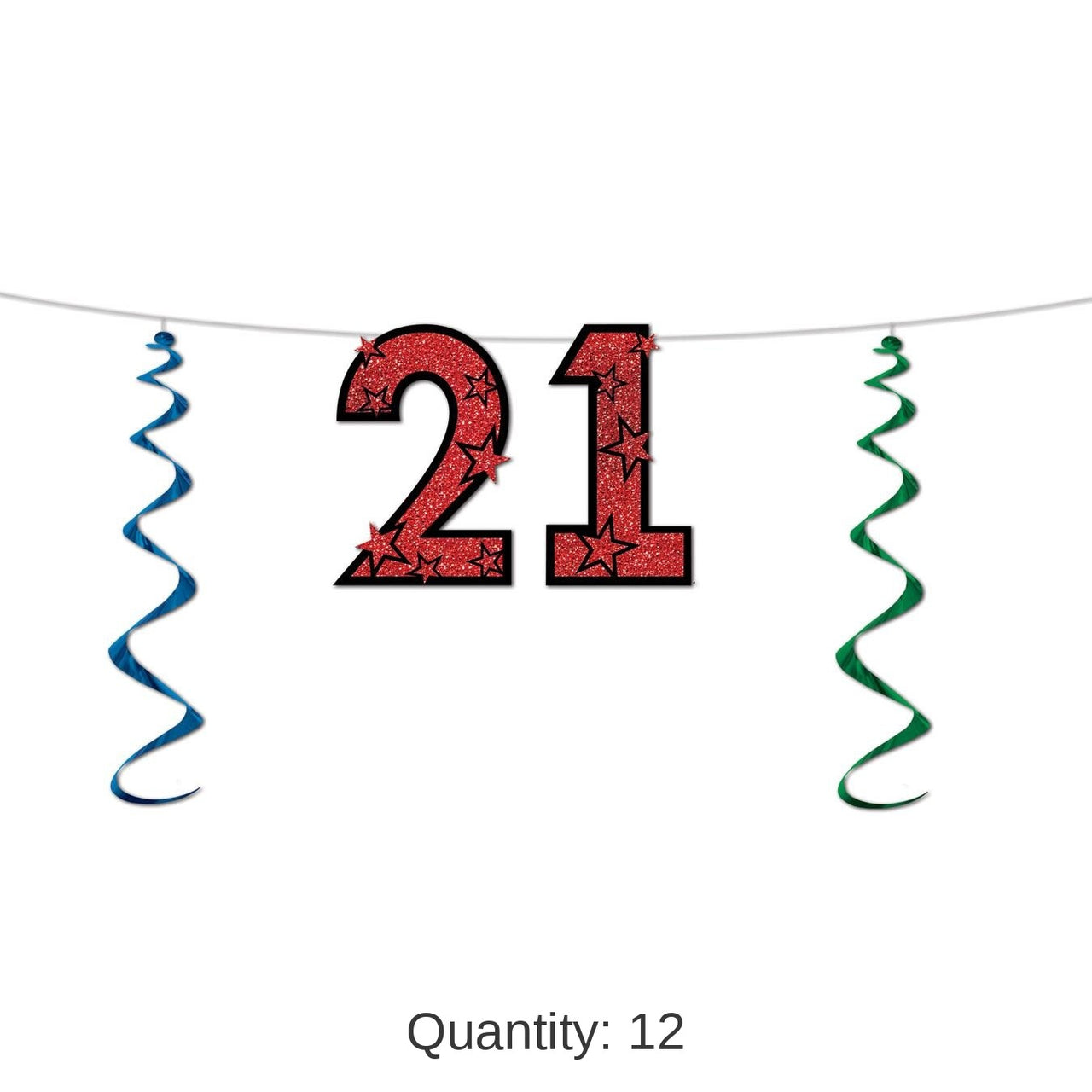 12 Pack Bulk 21st Birthday Party Glittered Streamer