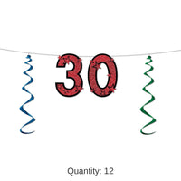 12 Pack Bulk 30th Birthday Party Glittered Streamer