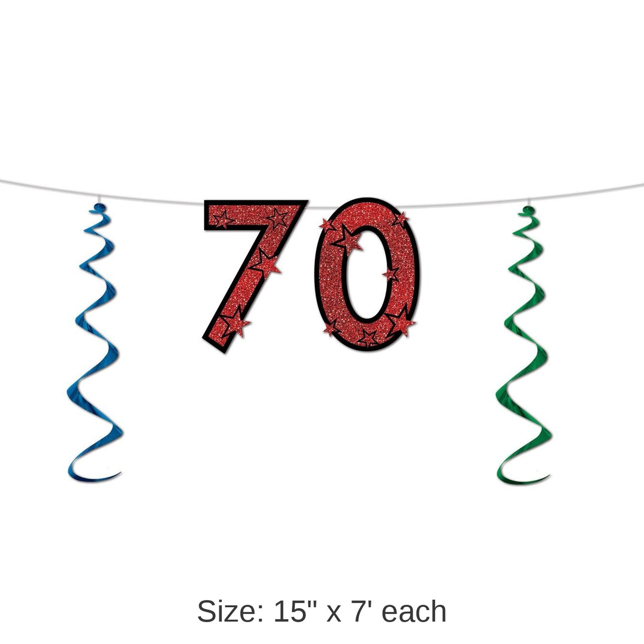 12 Pack Bulk 70th Birthday Party Glittered Streamer