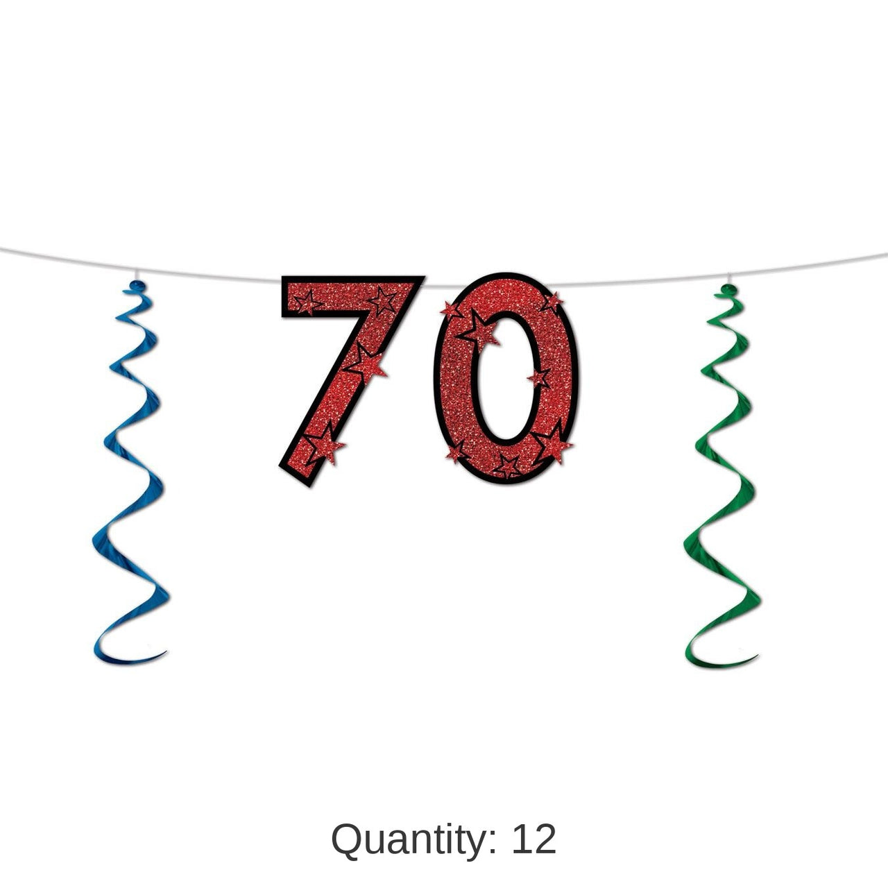 12 Pack Bulk 70th Birthday Party Glittered Streamer