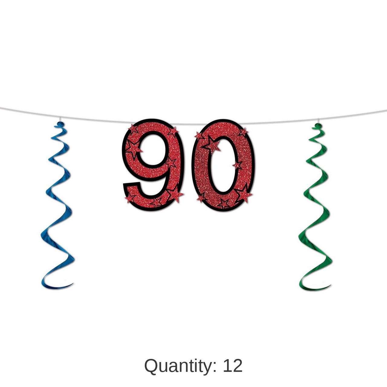12 Pack Bulk 90th Birthday Party Glittered Streamer
