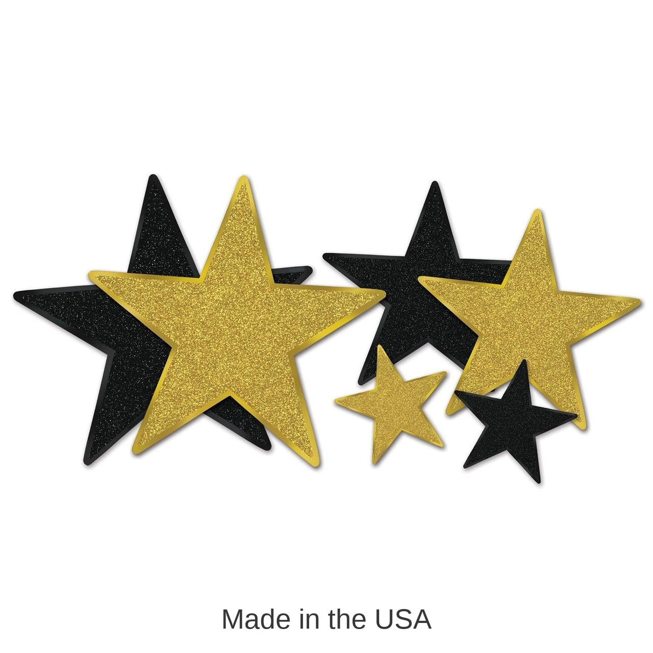 72 Pack Bulk Glittered Foil Star Party Cutouts - Asst black/gold