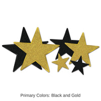 72 Pack Bulk Glittered Foil Star Party Cutouts - Asst black/gold