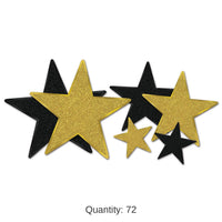 72 Pack Bulk Glittered Foil Star Party Cutouts - Asst black/gold