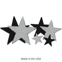 72 Pack Bulk Glittered Foil Star Party Cutouts - Asst black/silver